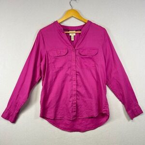 ST JOHN'S BAY Women's Medium Pink Classic Shirt‎ Button Up Long Sleeve Cotton